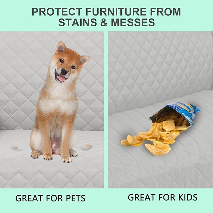 Reversible Sofa Covers Couch Cover Furniture Protector for Dogs Elastic Straps Water Resistant(Sofa,Light Grey/Beige)