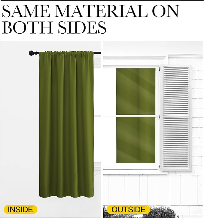 NICETOWN Blackout Curtains for Living Curtains, Olive, 1 Pair, 34-inch W x 84-inch L, Home Decorations Thermal Insulated Solid Pole Top Blackout Drapes for Living Room
