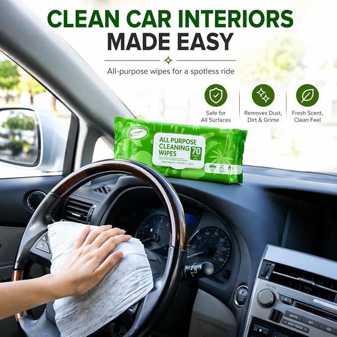 Air Jungles All Purpose Car and Home Cleaning Wipes 70 Count, Extra Large 8" x - Image 3