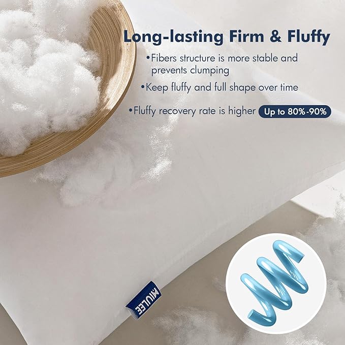 MIULEE Throw Pillows Inserts, Pack of 2 14x22 Inch 100% Virgin Fiber Filling Bed Couch Pillows