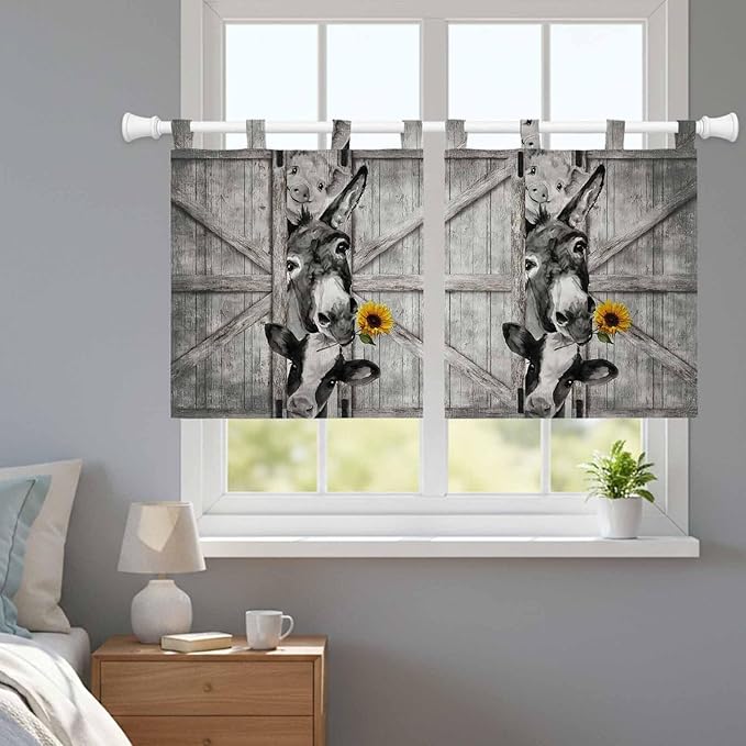 Funny Farm Animals Kitchen Curtains 24 Inch Length, Small Window Curtains Tab - Image 9
