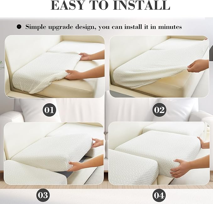 Couch Covers for 2 Cushion Sofa Pet Friendly Couch Cushion Covers Universal Sofa Covers Washable Stretch Slipcovers for Sectional Sofa (Texture Ivory White,Large Double Seat Cover)