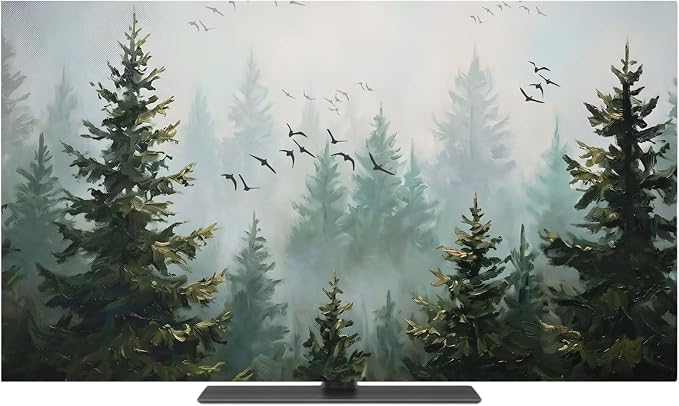Misty Forest Green Indoor TV Cover, Elastic TV Screen Protector Bird Jungle by Unknown