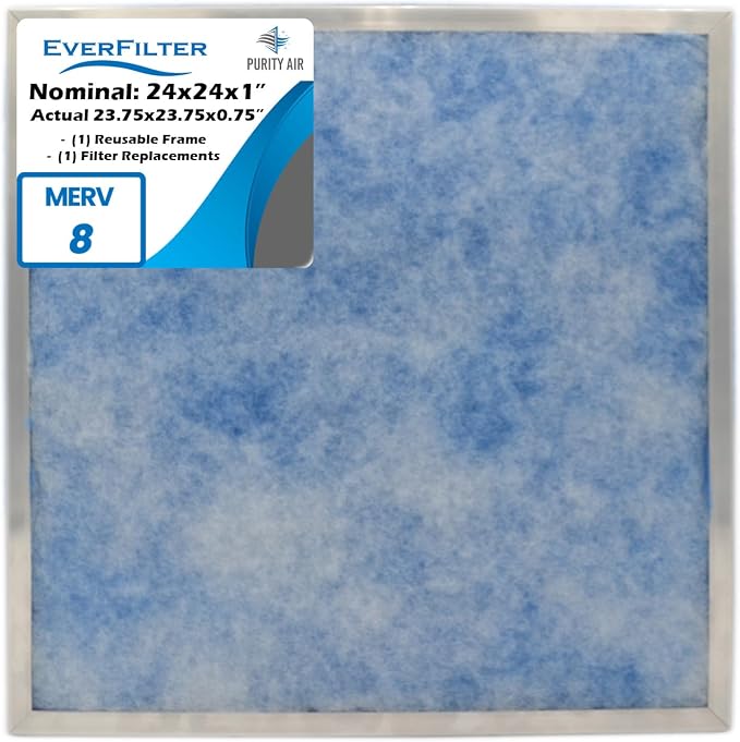 24x24x1 Air Filter MERV 8 Filter Media, AC Furnace Filter, Aluminum Reusable by PurityAir