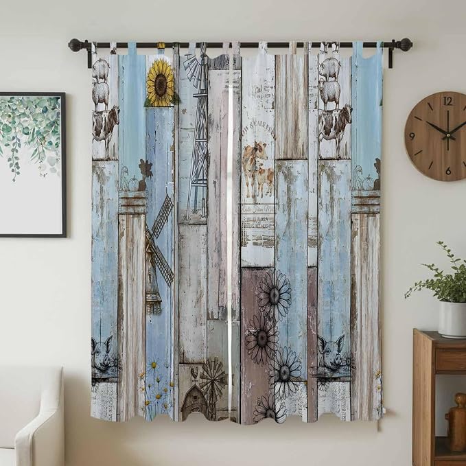 Blue Grey Wooden Living Room Curtains 96 Inch Length, Window Curtains Tab Top - Image 2