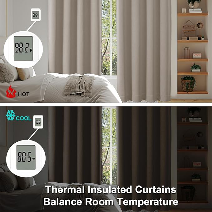 Simplebrand Stone Blackout Curtains for Bedroom 102 Inches Long 2 Panels, Solid Thermal Insulated, Energy Saving Living Room Window Treatment Curtains Blackout Drapes, W50 x L102 Inch, Stone