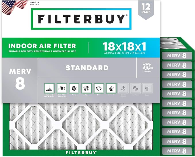 Filterbuy 18x18x1 Air Filter MERV 8 Essential Dust & Allergy Defense, by Filterbuy