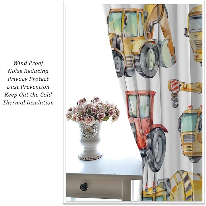 Kids Excavator Curtains, Retro Truck Tractor Machinery Construction Vehicle - Image 5