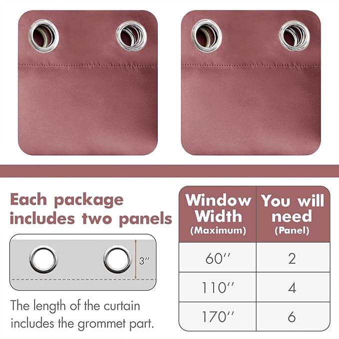 MIULEE Blackout Curtains 96 Inches Long for Bedroom Living Room Thermal Insulated Room Darkening Grommet Top Solid Light Blocking Drapery Set of 2 Window Panels Dusty Rose