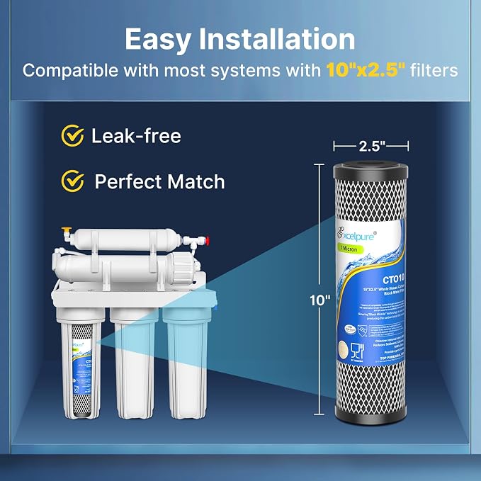 EXCELPURE 1 Micron 10" x 2.5" Whole House CTO Carbon Water Filter Cartridge - Image 6
