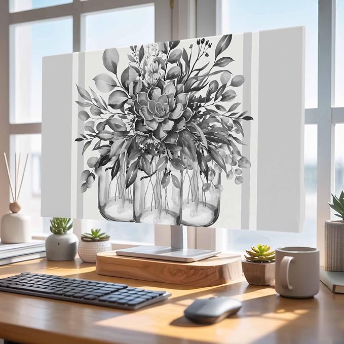Retro Flower Vase Retro Plant Indoor TV Cover, Elastic TV Screen Protector Grey by Unknown