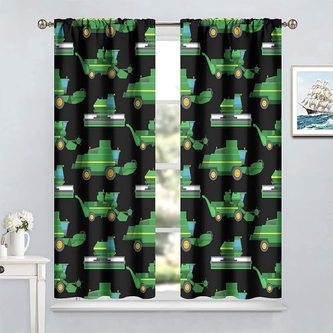 Kids Agriculture Machine Window Curtains, Farm Equipment Tractors Transport - Image 2
