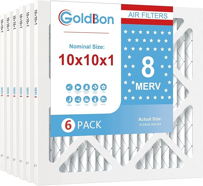 10x10x1 Air Filter 6 Pack MERV 8 MPR 700 FPR 5- GoldBon AC Filter USA Design- by Unknown