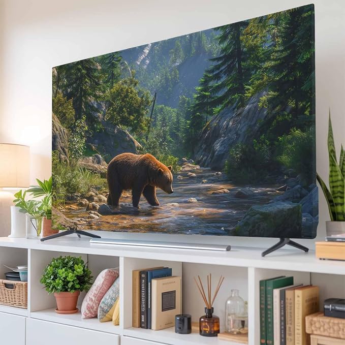 Bear Forest Mountains River Indoor TV Cover, Elastic TV Screen Protector - Image 6