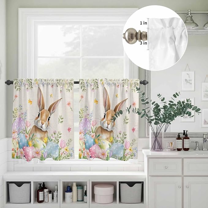 Kitchen Curtains Tiers and Valance Set of 3, Easter Light Filtering Window - Image 8
