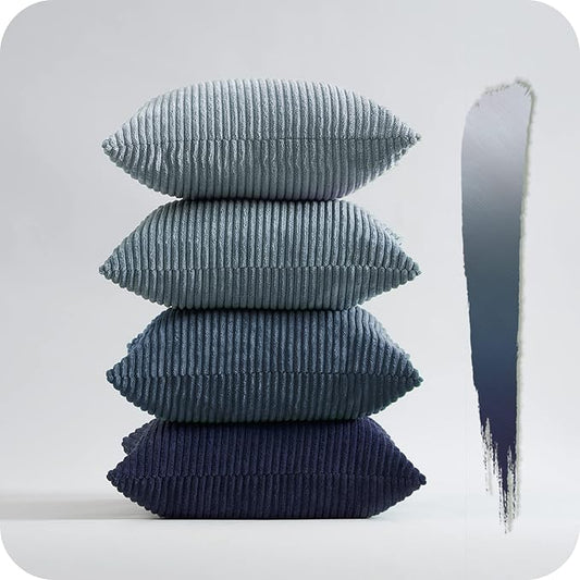 Topfinel Navy Blue Euro Shams Decorative Throw Pillow Covers 26x26 Inch Set of 4,Soft Corduroy Striped Gradient Color Large Cushion Cover for Beach,Patio,Balcony,Living Room,Summer Home Decor