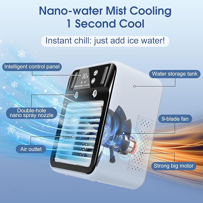 Portable Air Conditioner, Rechargeable Mini Air Conditioner Evaporative Air - Image 3