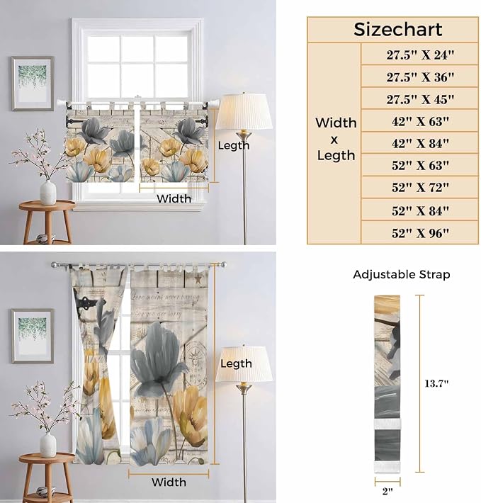 Spring Tulips Flower Bedroom Curtains 63 Inch Length, Window Curtains Tab Top - Image 8