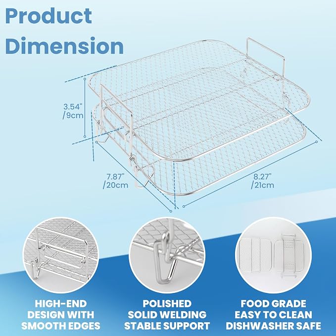8 inch Square Air Fryer Rack, Lancisism 2 Layers Stainless Steel Dehydrator - Image 4