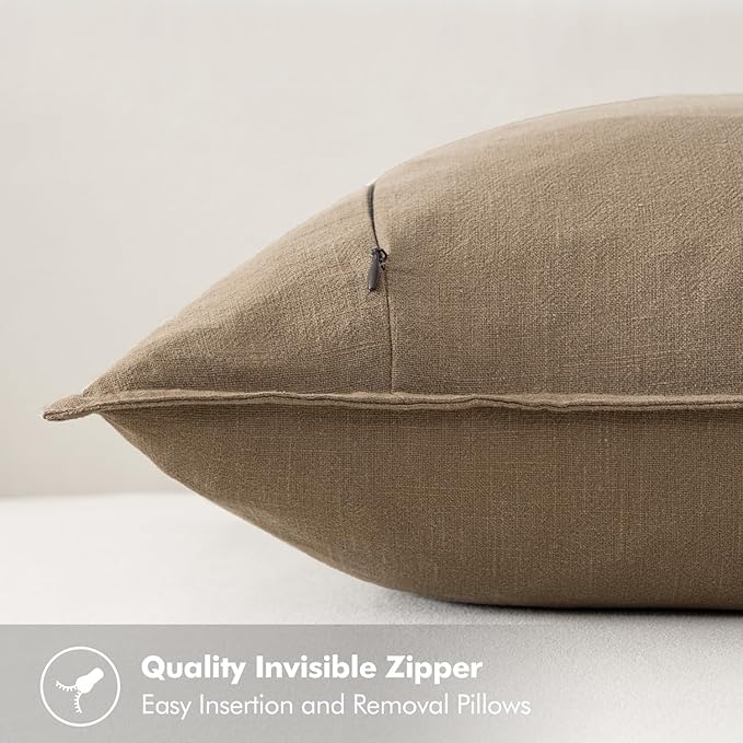 MIULEE Decorative Linen Pillow Covers 16x16 Inch Khaki Boho Farmhouse Neutral Winter Couch Throw Pillows for Bed Pack of 2 Accent Modern Pillowcase Sofa Livingroom Home Decor