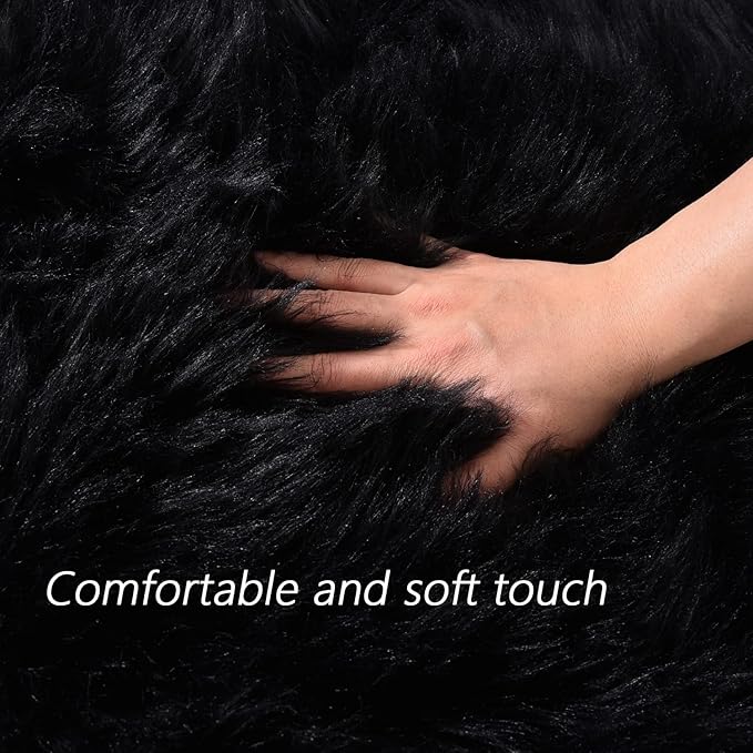 Latepis Black Rug for Living Room Faux Fur 5x6.7 Fluffy Rug Washable Sheepskin Rugs for Bedroom Bedside Dorm Luxury Home Décor, Rectangle