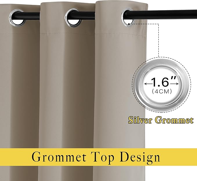 NICETOWN Room Darkening Curtain Panels - (52 inches Wide, Taupe, 2 Pieces) Nursery & Infant Care Drapes, Extra Long 108 inches Length Curtains for Patio Door/Dining Room