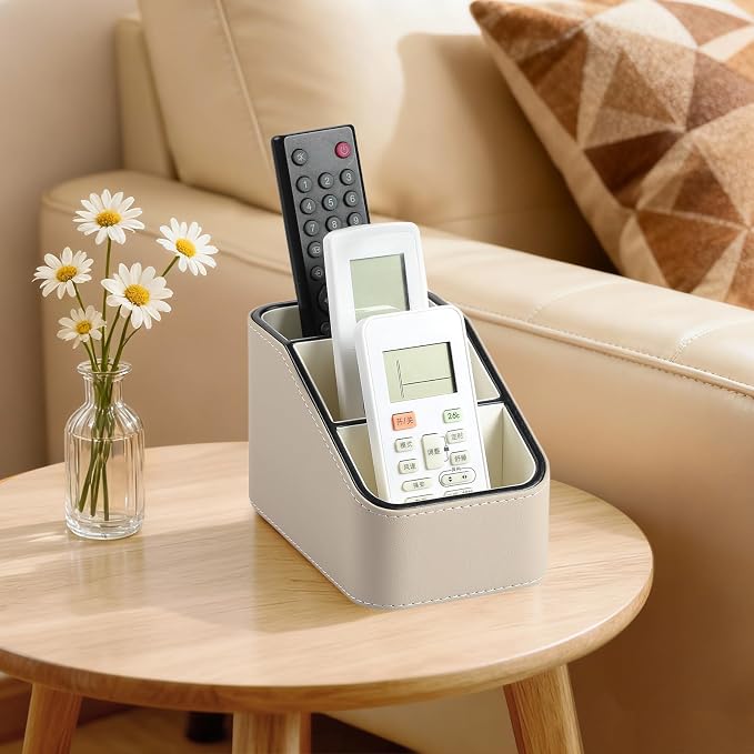PU Leather Remote Control Holder, Small Desk Organizer Office Supply Bedside - Image 3