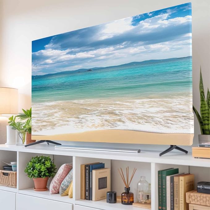 Gradient Ocean Beach Wavy Indoor TV Cover, Elastic TV Screen Protector Seaside - Image 6
