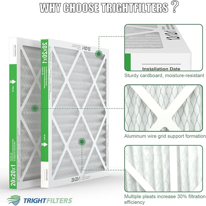20x20x1 Air Filter 6 Pack, Durable MERV 8 Pleated Home HVAC AC Furnace Filters - Image 3