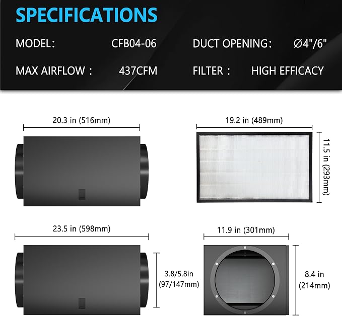 Inline Filter Box with H13 High Efficiency Air Filter- 4"/6" Flanges Included - Image 2