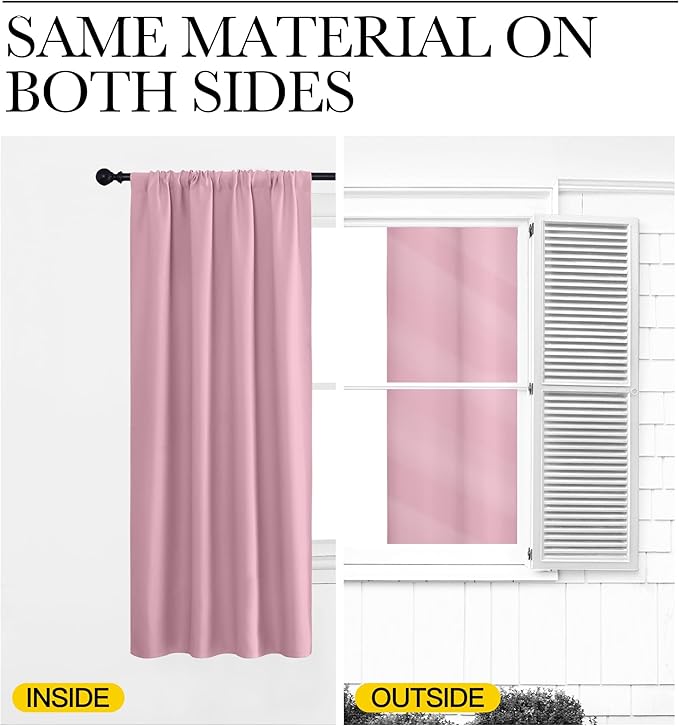 NICETOWN Kitchen Curtains, Short Blackout Drapes, Rouge Pink, 34" Wide by 54" Long, 2 PCs, Thermal Insulated Blackout Curtain Panels for Kids Room, Play Room