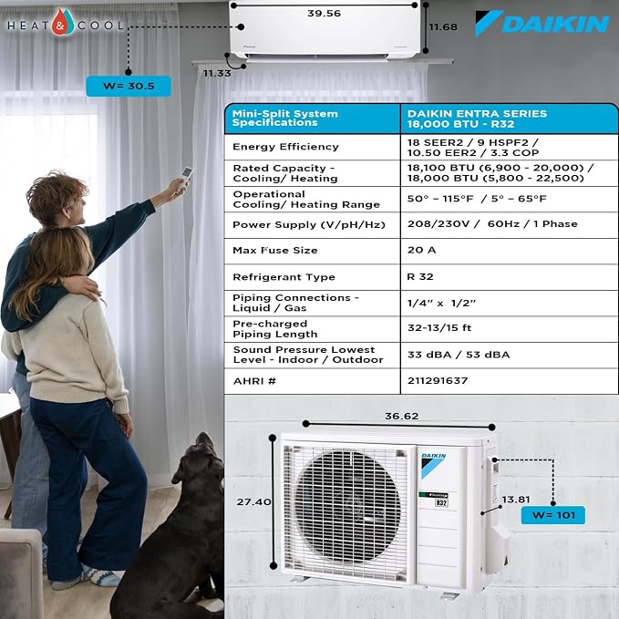 Daikin 18, 000 Btu 18 SEER2 Ductless Mini-Split Wall Mount Heat Pump Air - Image 5