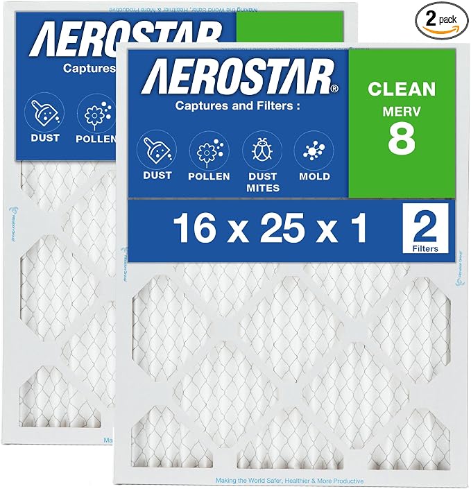 Aerostar 16x25x1 MERV 8 Air Filter, Pleated AC Furnace HVAC Filters, by AirFiltersDelivered