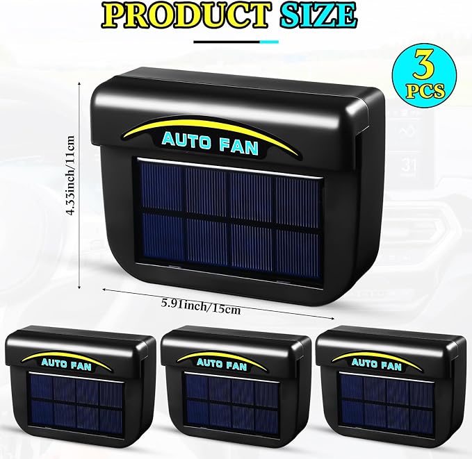 Tujoe 3 Pcs Solar Powered Car Ventilator Vehicle Exhaust Fan Window Automobile - Image 2