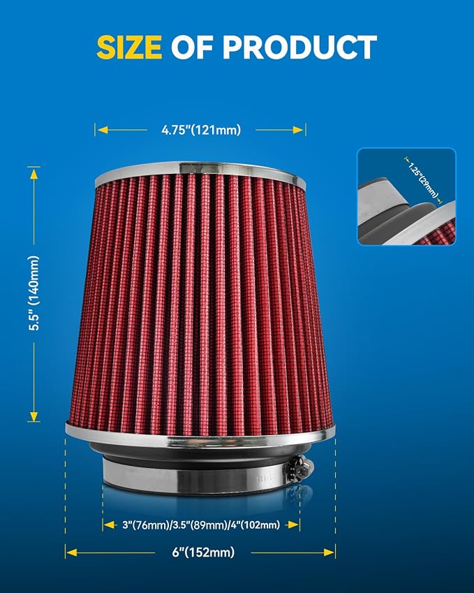 PHILTOP Universal Clamp-On Air Intake Filter, Replacement Air Filter: High Flow - Image 4