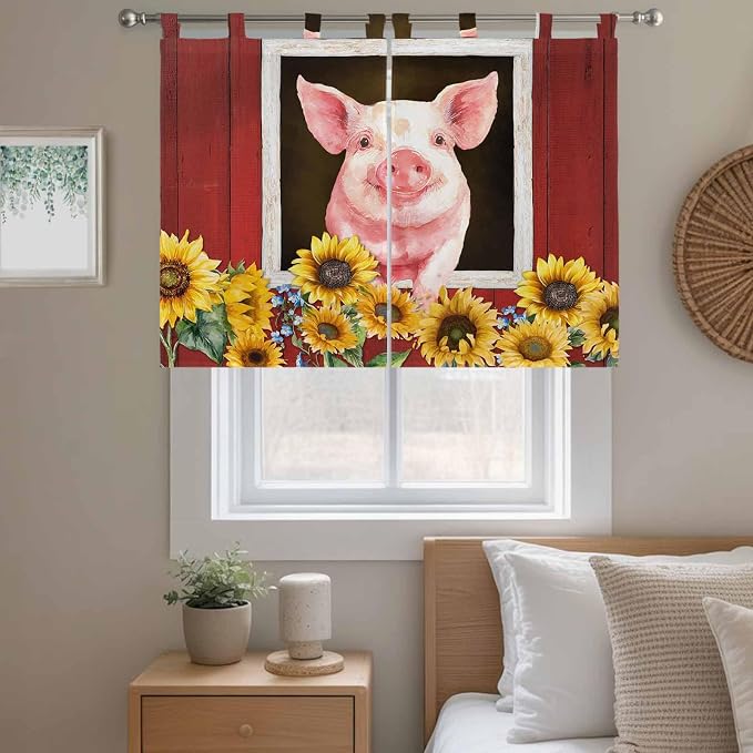 Pigs Sunflowers Bedroom Curtains 63 Inch Length, Window Curtains Tab Top - Image 9
