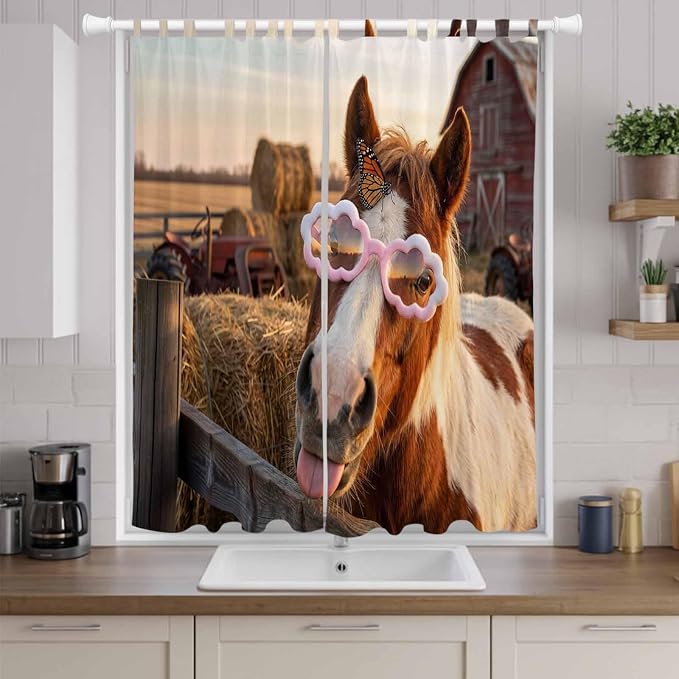 Farm Horses Living Room Curtains 96 Inch Length, Window Curtains Tab Top - Image 9