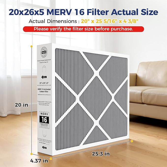 2 Pack Y6604 20x26x5 MERV 16 Air Filter Replacement, Compatible - Image 3