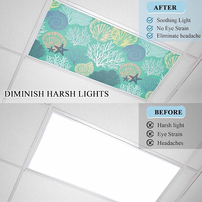 Fluorescent Light Covers for Ceiling Lights Nautical Coastal Ocean Coral - Image 8
