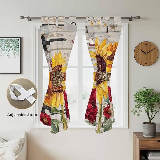 Red Yellow Sunflowers Living Room Curtains 84 Inch Length, Window Curtains Tab - Image 5