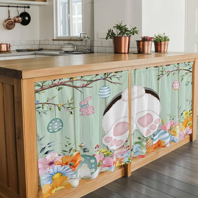 Easter Kitchen Tier Curtains 36 Inch Long 2 Panel Set, Rod Pocket Half Window - Image 7