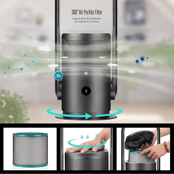 ULTTY Bladeless Tower Fan and Air Purifier in one, 23.5" Quiet Oscillating Fan - Image 4