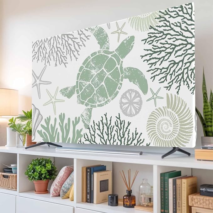 Summer Sea Turtle Coral Starfish Indoor TV Cover, Elastic TV Screen Protector - Image 6