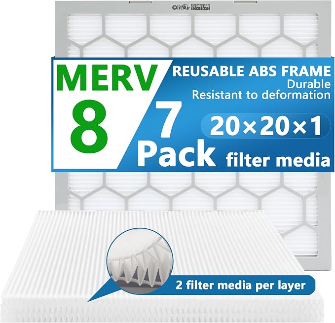 20x20x1 MERV 8 Air Filter, AC Furnace Air Filter, Reusable ABS Plastic Frame by OlitAir