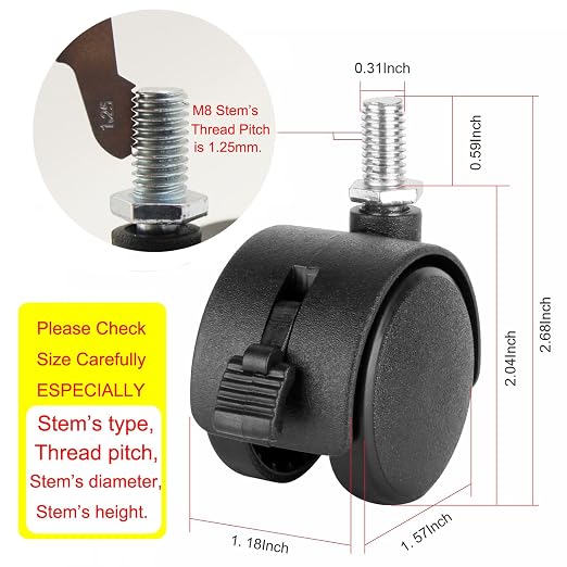 4 Pack 1.5 Inch Swivel Stem Caster Wheels Replacement Casters 1.5'' Furniture - Image 2