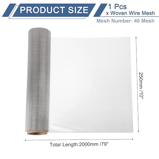 uxcell 40 Mesh 79" x 10" Woven Wire Mesh, 316 Stainless Steel Air Vent Filter - Image 2