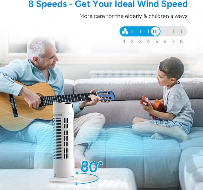 DR.PREPARE Tower Fan for Bedroom, 25 dB Quiet DC Motor Bladeless Fan, - Image 5