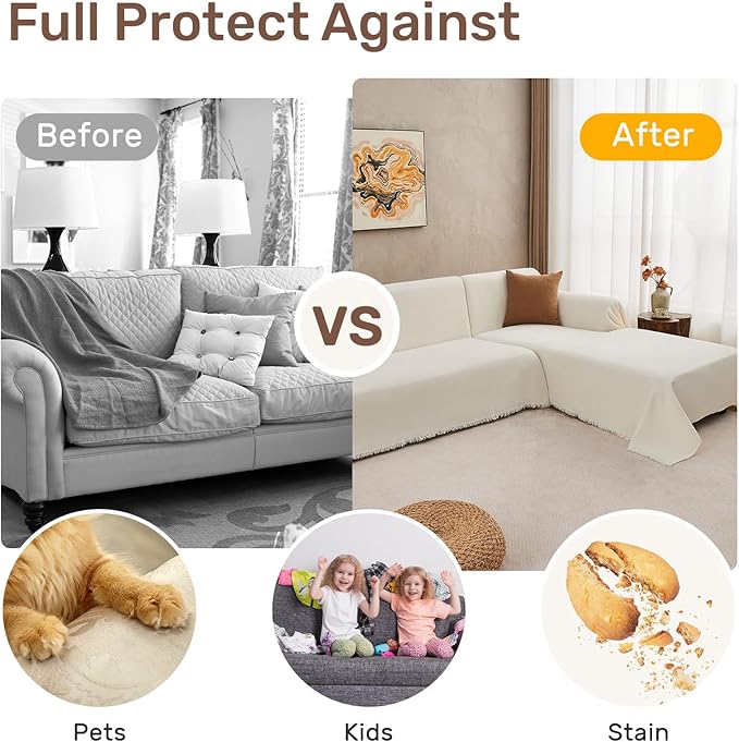Sectional Couch Covers, 2 Pieces Washable L Shaped Couch Covers Sofa Blanket for Dogs Pet Friendly Sectional Sofa Slipcovers Furniture Covers,71"x 118"+ 71"x 118",(XX-Large,Cream White)