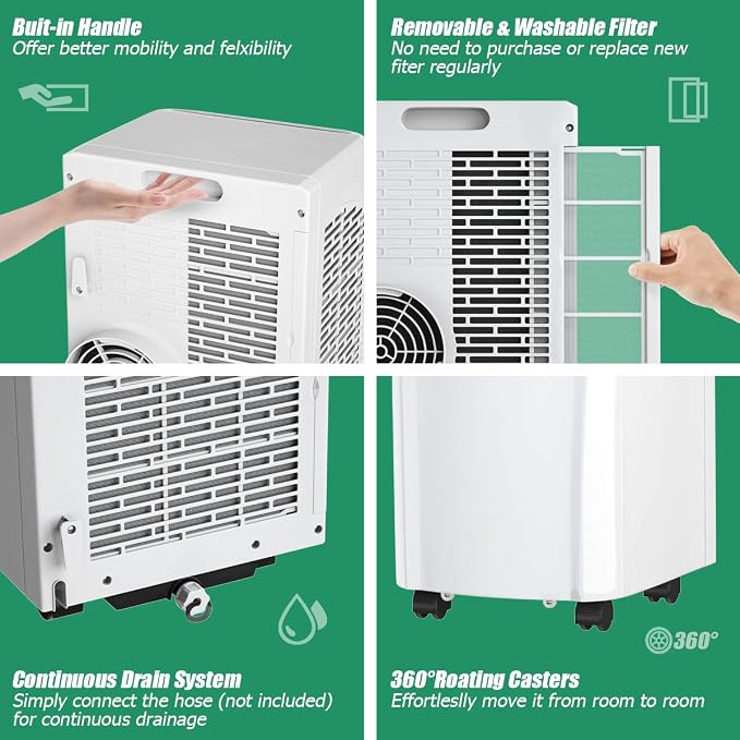 COSTWAY 8000 BTU Portable Air Conditioner, 3-in-1 Air Cooler w/Built-in - Image 7