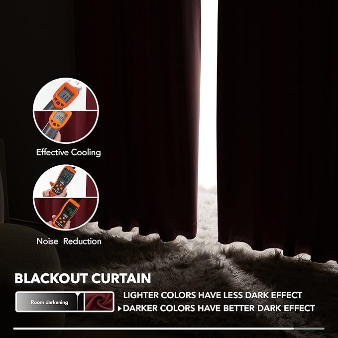 Deconovo Blackout Curtains, Thermal Insulated, W42 x L84 2 Panels, Back Tab, Machine Washable, Room-Darkening Drapes for Bedroom/Living Room Burgundy Red
